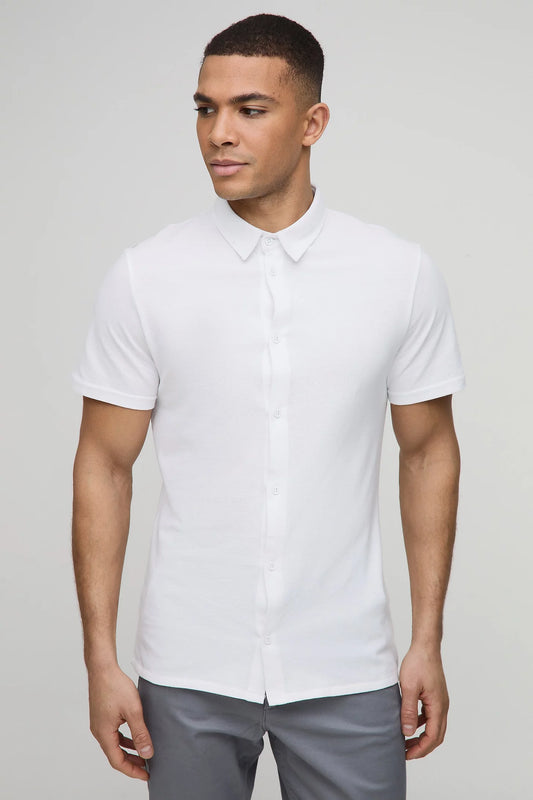 Button-Down Half Sleeves Jersey Shirt | Slim Fit