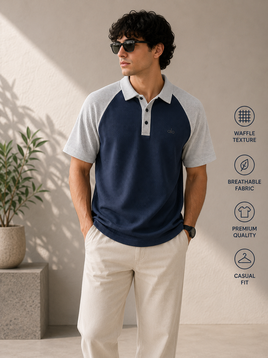 Premium Waffle Knit Raglan Polo Shirt