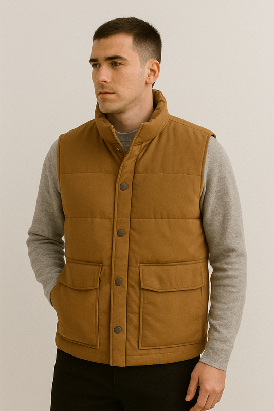 Men’s Brown Sleeveless Puffer Jacket
