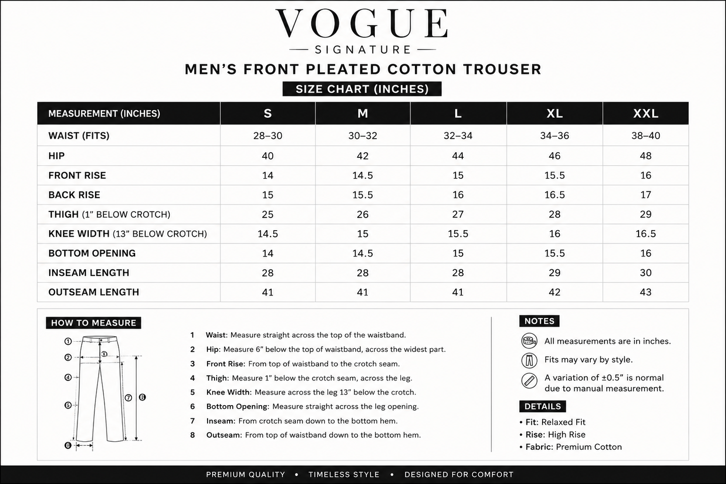 Men’s Premium Cotton Front Pleated Trouser