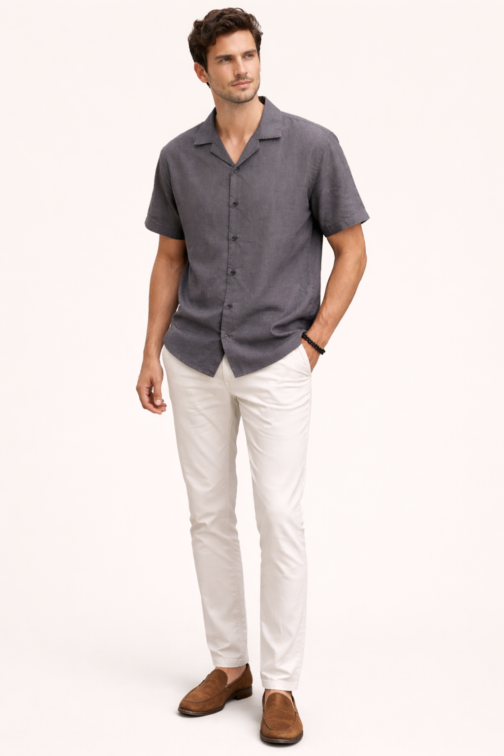 Men’s Linen Cuban Collar Shirt 