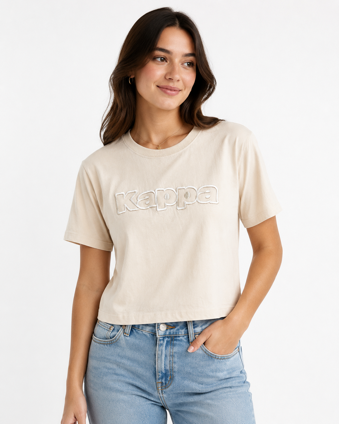 Cotton Jersey Cropped T-Shirt – Beige