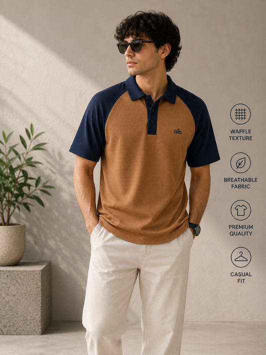 Premium Waffle Knit Raglan Polo Shirt