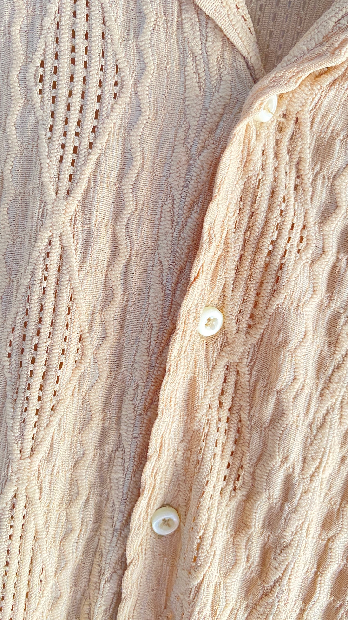 Beige knitted Textured Short Sleeve Button-Up Shirt
