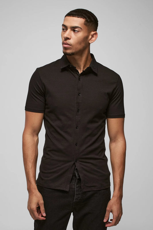 Button-Down Half Sleeves Jersey Shirt | Slim Fit
