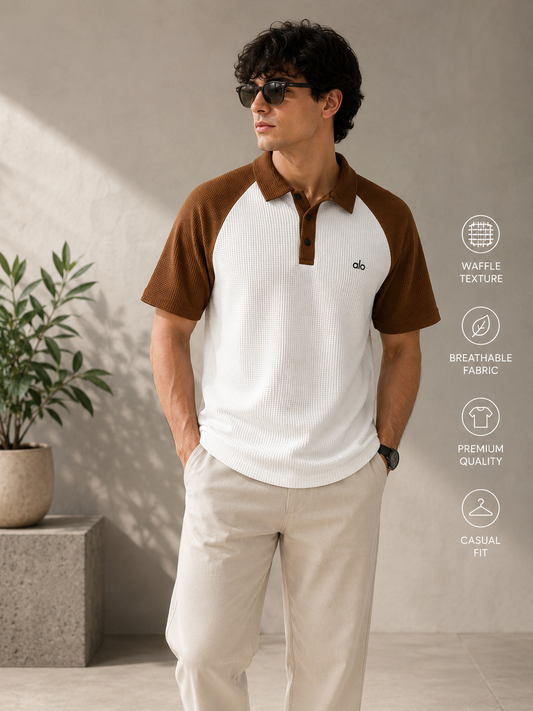 Premium Waffle Knit Raglan Polo Shirt