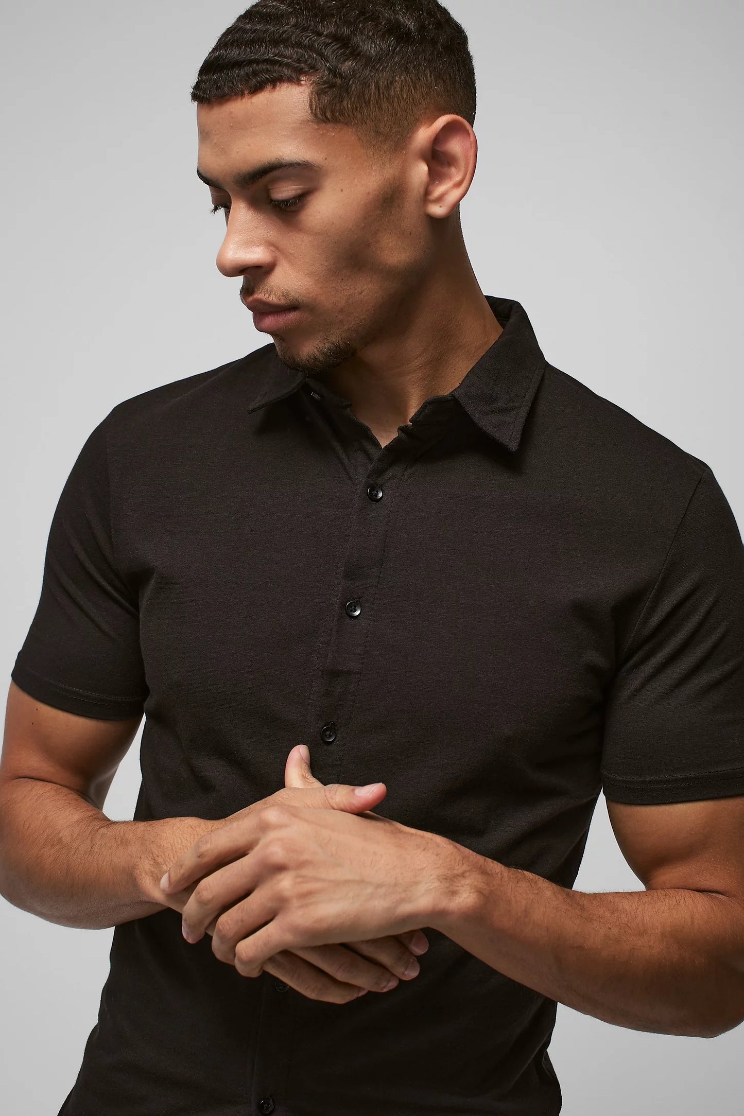 Button-Down Half Sleeves Jersey Shirt | Slim Fit