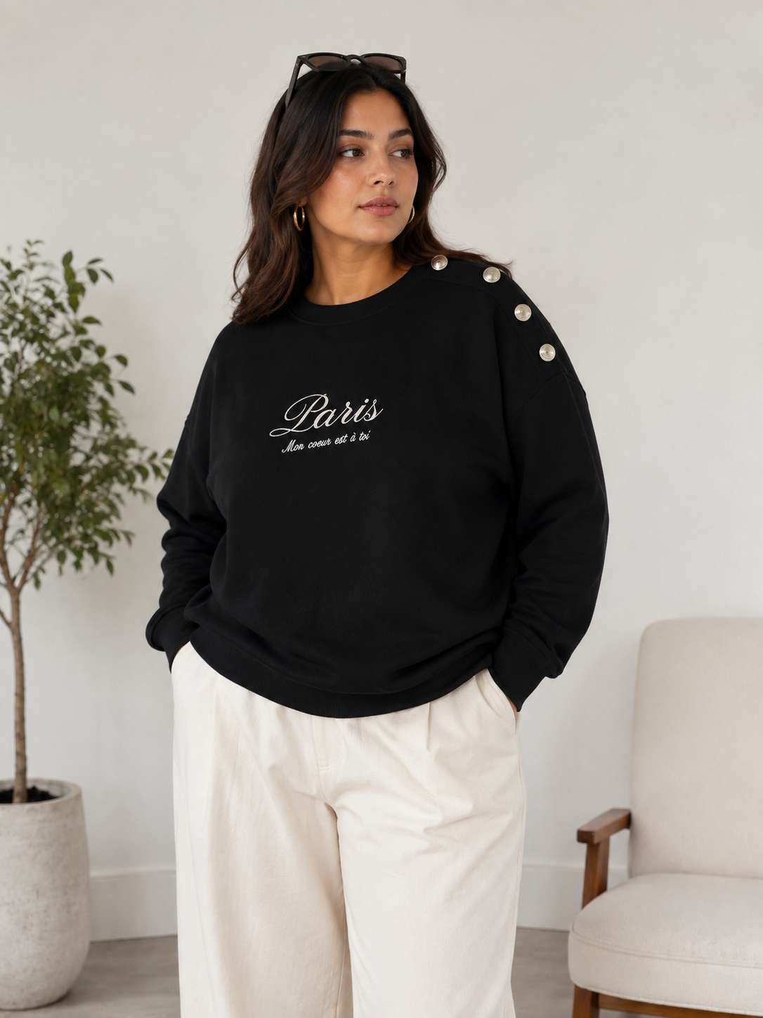 Paris Embroidered Fleece Sweatshirt